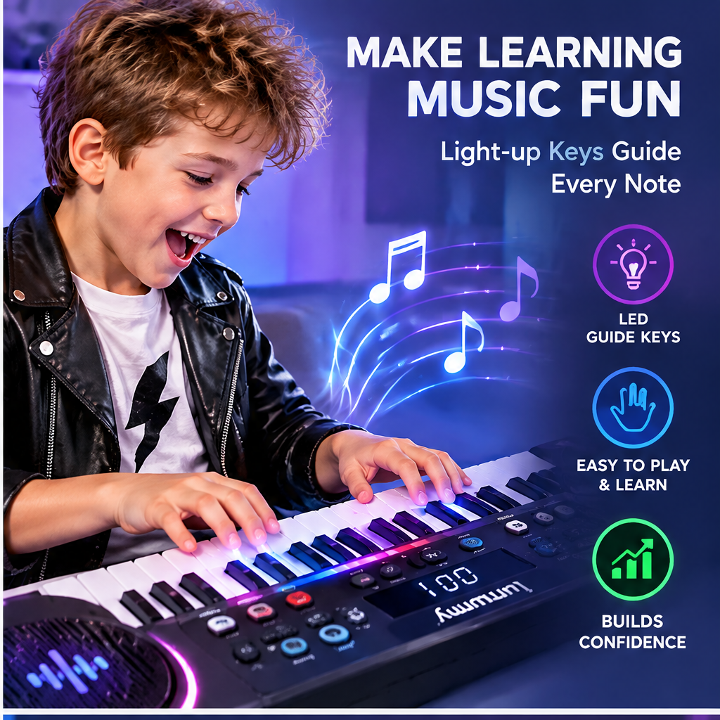 LUNNUMY® GlowTune Kids Electronic Keyboard