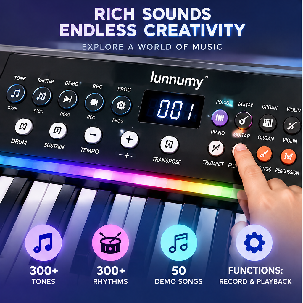 LUNNUMY® GlowTune Kids Electronic Keyboard