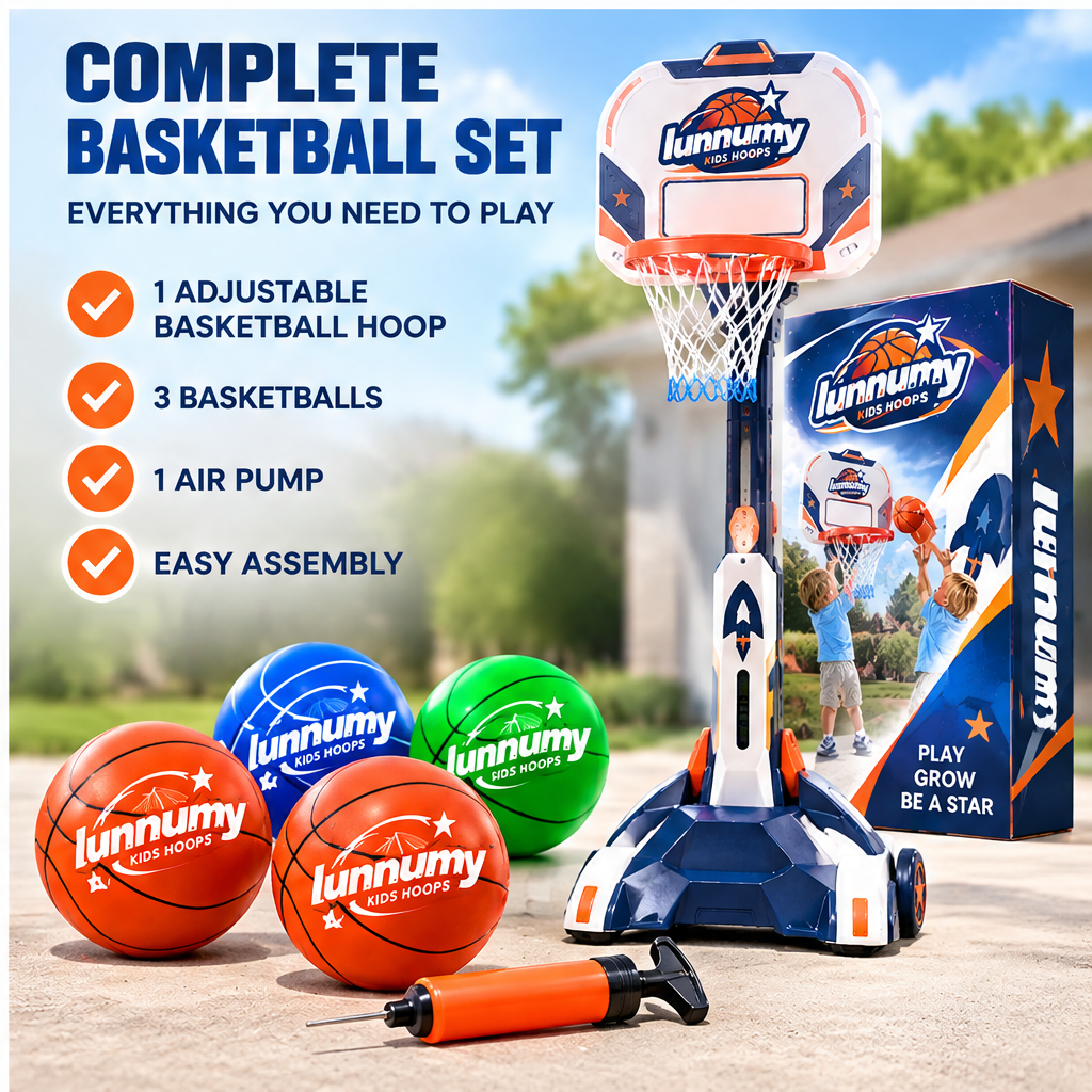 LUNNUMY® Big Dreams Adjustable Kids Basketball Hoop Set
