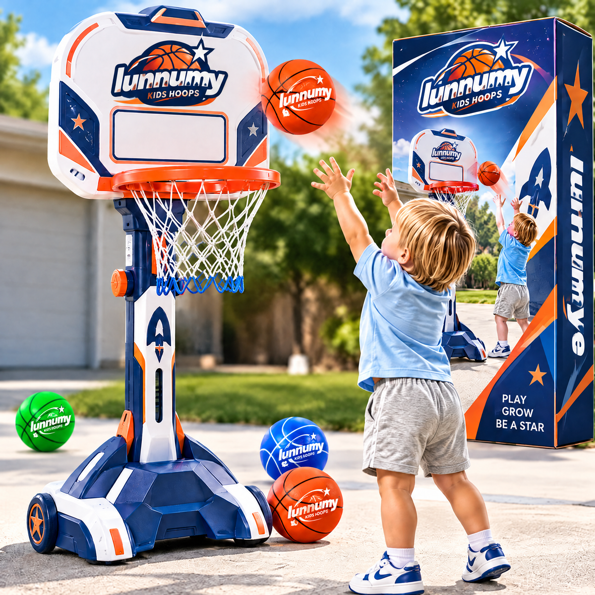 LUNNUMY® Big Dreams Adjustable Kids Basketball Hoop Set